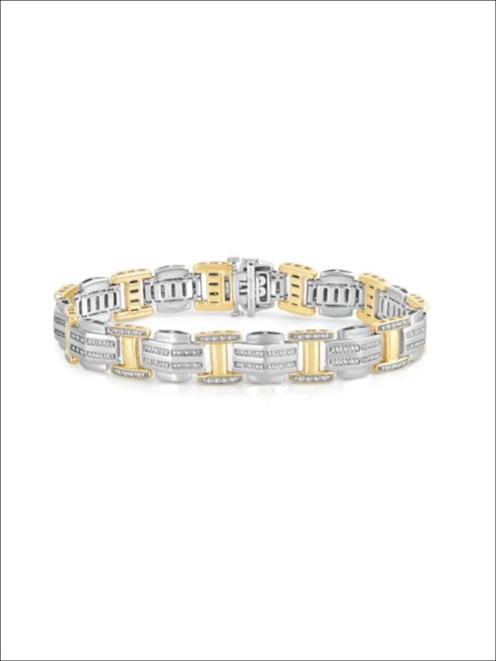 Men's Natural Diamond Link Bracelet 8.5" Gold Plated 925 Sterling Silver
